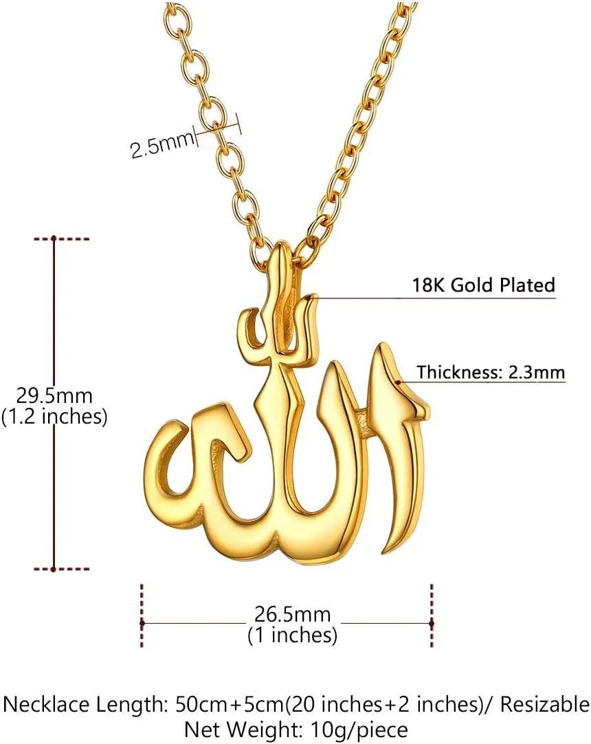 U7 Allah Pendant Necklace with Chain Platinum / 18K Gold Plated Muslim Jewelry Islamic Pendant