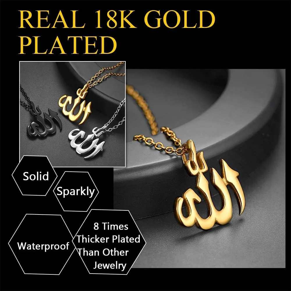 U7 Allah Pendant Necklace with Chain Platinum / 18K Gold Plated Muslim Jewelry Islamic Pendant