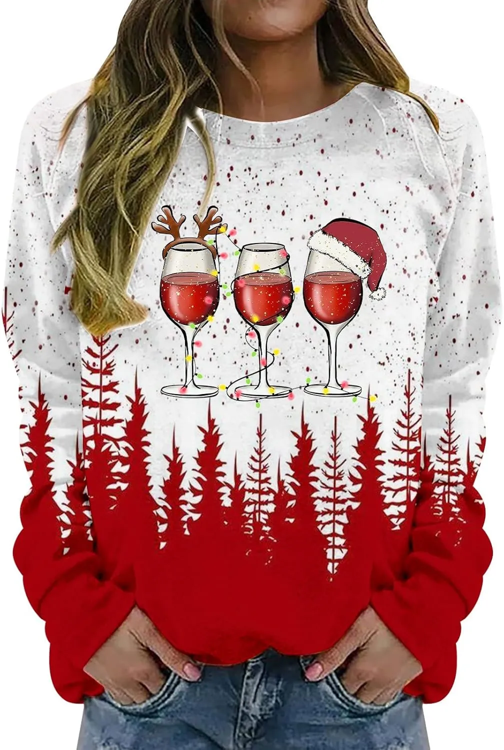 Ugly Christmas Sweater Women Christmas Tree Sweatshirts Long Sleeve Crew Neck Holiday Merry and Br