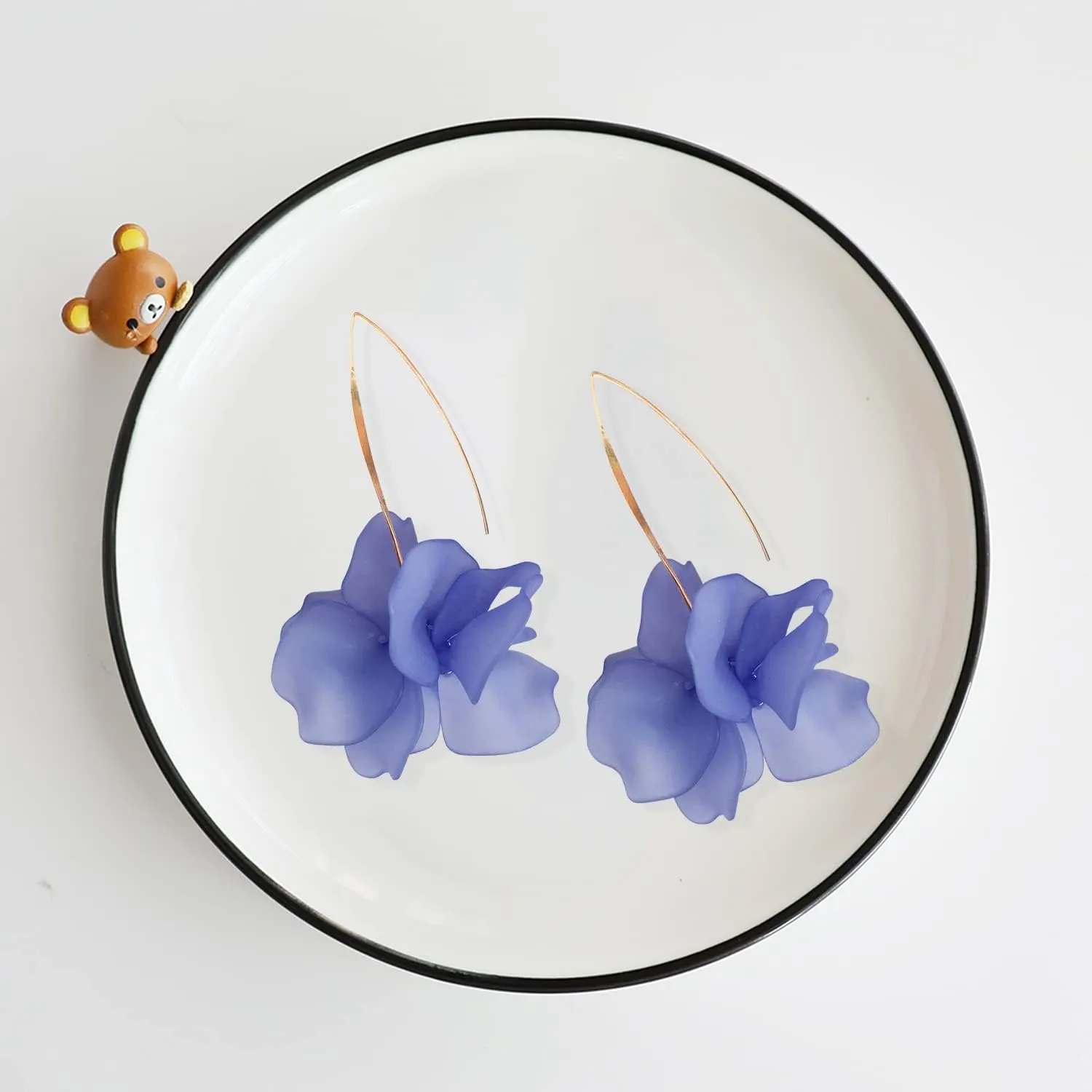 Unique Handmade Bohemian Resin Flower Petal Dangle Earrings Large Long Acrylic Rose Flower Tiered drop Earring Statement Summer Party Exaggerated Floral Tassel Hook Earrings for Women