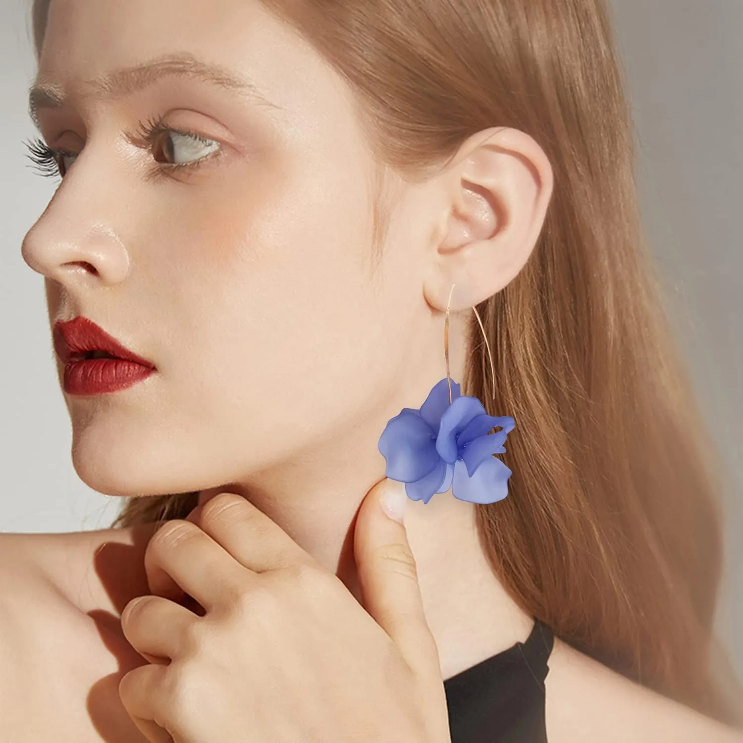 Unique Handmade Bohemian Resin Flower Petal Dangle Earrings Large Long Acrylic Rose Flower Tiered drop Earring Statement Summer Party Exaggerated Floral Tassel Hook Earrings for Women