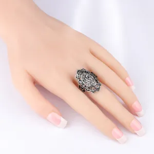 Vintage Jewelry Full Dark Gray Cubic Zirconia Rings For Women in Silver Color