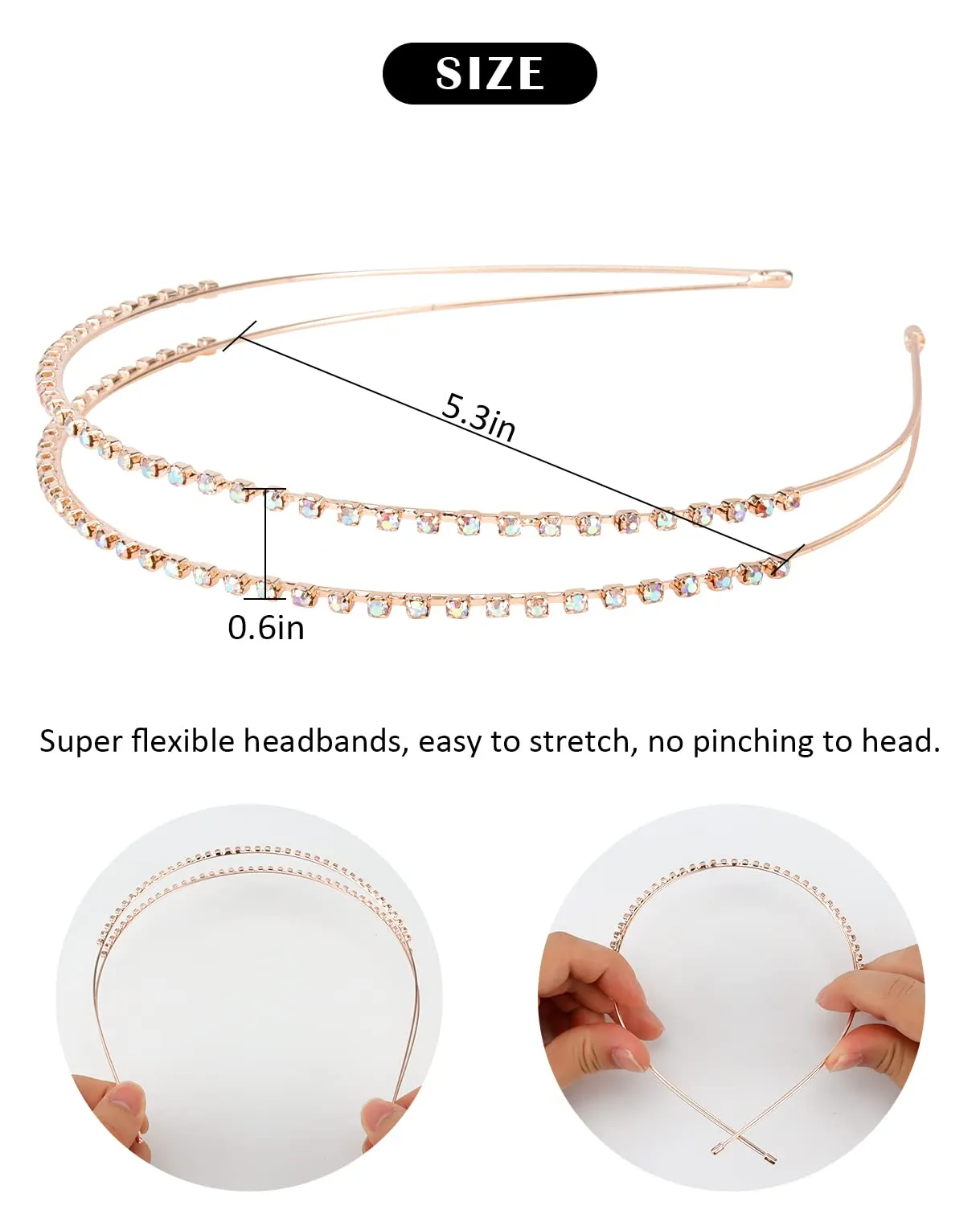 Wecoe 4 Pack AB Rhinestone Headbands Rose Gold Metal Headbands Flower Girl Bridal Wedding Headband Crystal Headpieces Flower Leaf Butterfly Headband Formal Hair Accessories For Women Girls Gifts