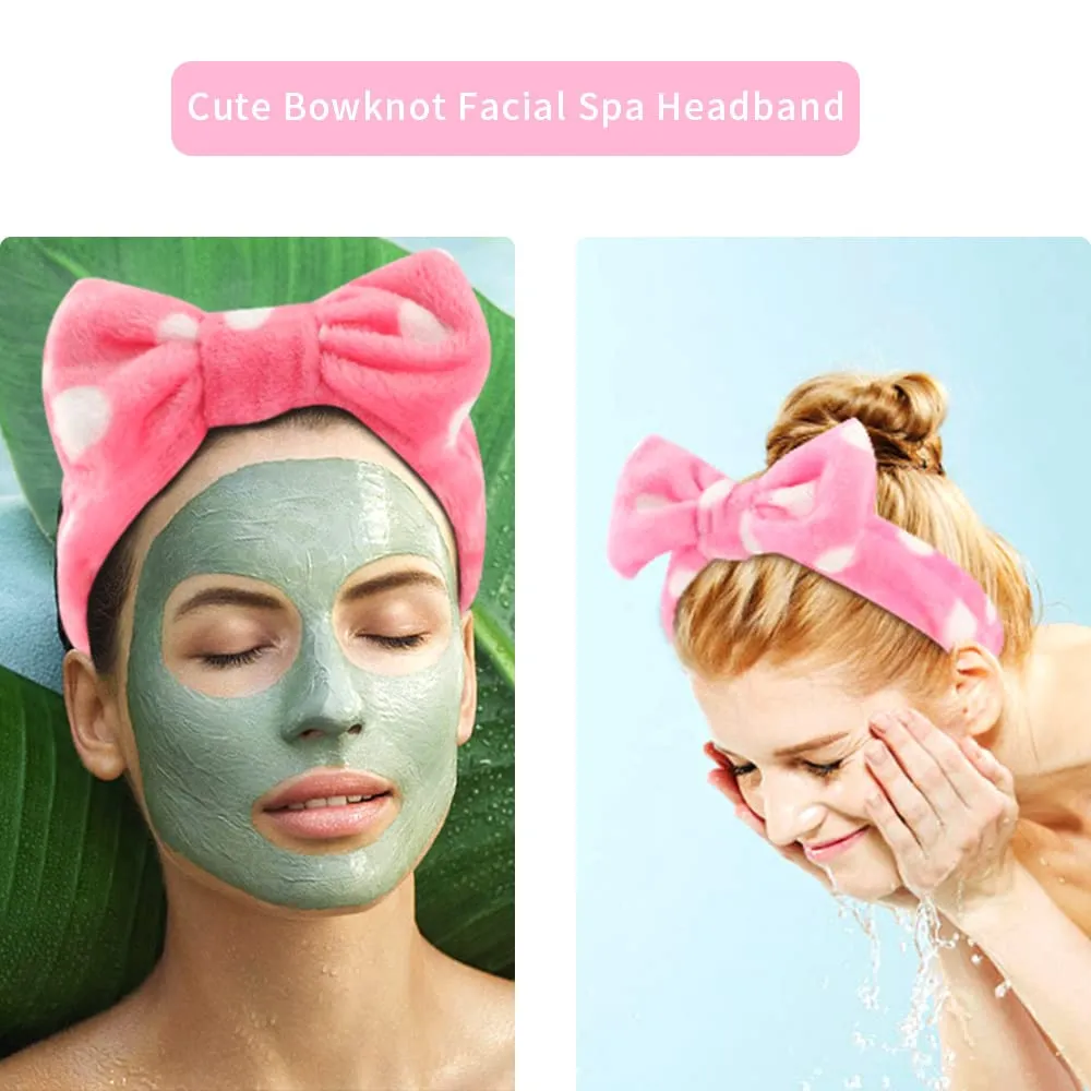 WHAVEL 6 Pack Pink Spa Headbands - Soft Skincare & Shower Head Wraps