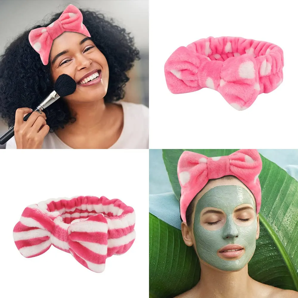 WHAVEL 6 Pack Pink Spa Headbands - Soft Skincare & Shower Head Wraps