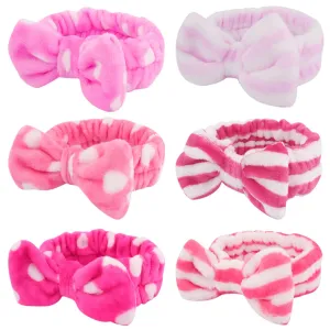 WHAVEL 6 Pack Pink Spa Headbands - Soft Skincare & Shower Head Wraps