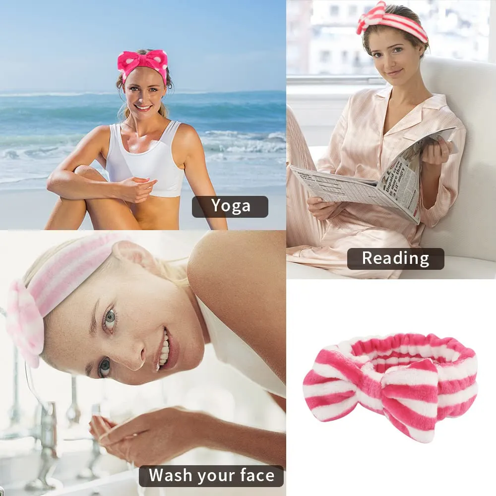 WHAVEL 6 Pack Pink Spa Headbands - Soft Skincare & Shower Head Wraps