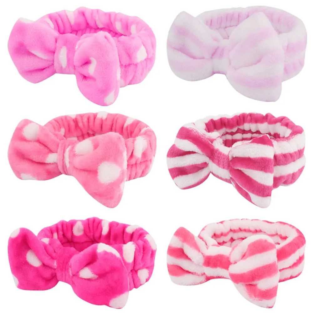 WHAVEL 6 Pack Pink Spa Headbands - Soft Skincare & Shower Head Wraps