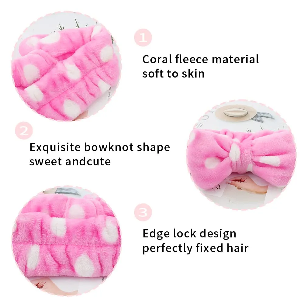 WHAVEL 6 Pack Pink Spa Headbands - Soft Skincare & Shower Head Wraps