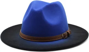 Wide Brim Fedora Hat, Two-Tone Orange and Black, Leather Belt Buckle Accent