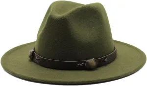 Women Fedoras Woolen Hat Classic Jazz Hat Flat Brim Hat Couple Hat Outdoor Travel 10 Without Chain