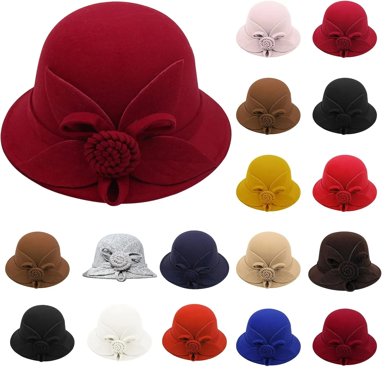 Wool Fedora Hats for Men Women Church Bowler Hat Bowtie Cap Bowler Cap (Navy, One Size)