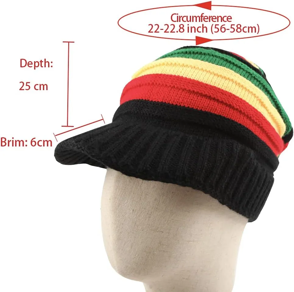 Wool Knit Rasta Hat Reggae Jamaican Cap Colorful Beanie Skull Hat Slouchy Baggy Cap Winter Autumn