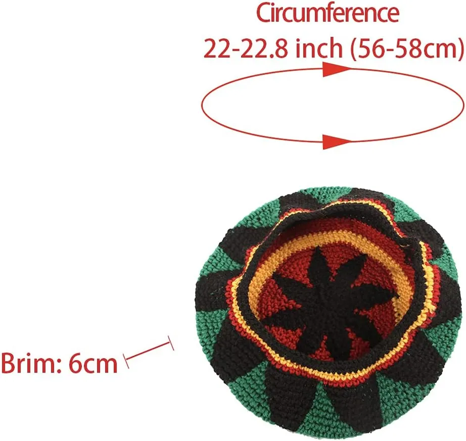 Wool Knit Rasta Hat Reggae Jamaican Cap Colorful Beanie Skull Hat Slouchy Baggy Cap Winter Autumn