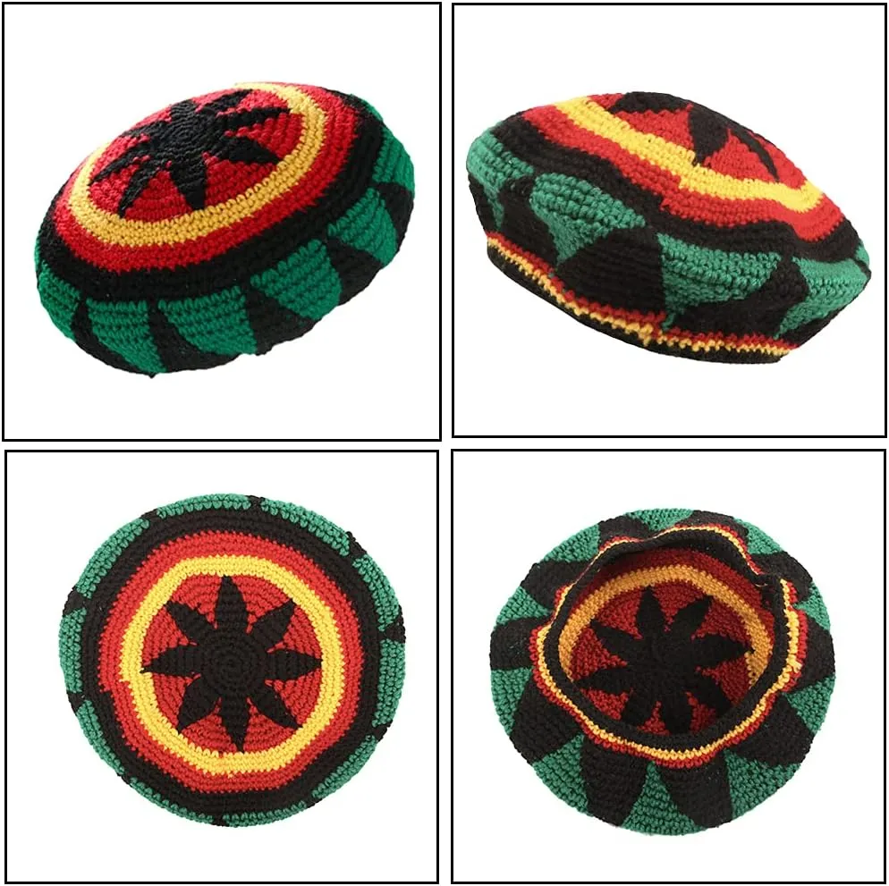 Wool Knit Rasta Hat Reggae Jamaican Cap Colorful Beanie Skull Hat Slouchy Baggy Cap Winter Autumn
