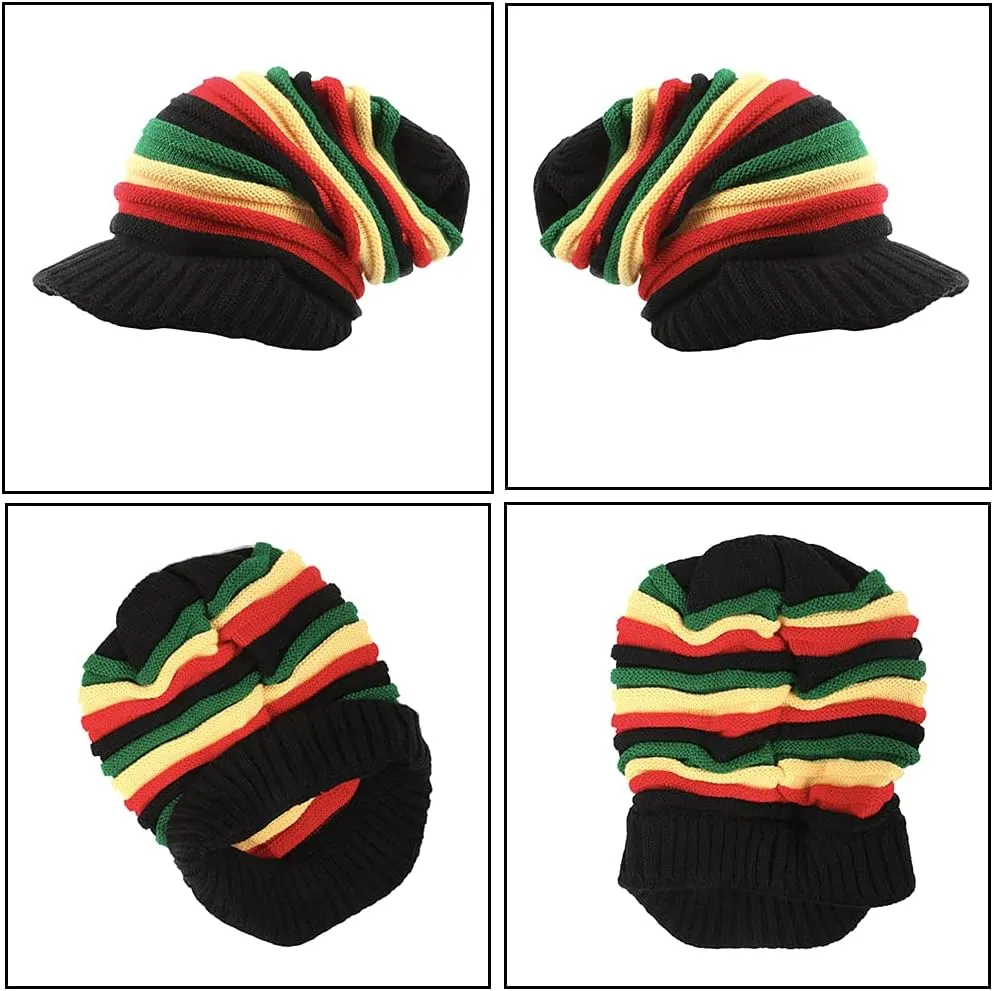 Wool Knit Rasta Hat Reggae Jamaican Cap Colorful Beanie Skull Hat Slouchy Baggy Cap Winter Autumn