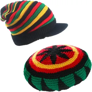 Wool Knit Rasta Hat Reggae Jamaican Cap Colorful Beanie Skull Hat Slouchy Baggy Cap Winter Autumn